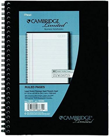 3 Pack of Mead Cambridge Wirebound Business Notebook, Yasal Kural, 6 5/8 x 9 1/2 İnç, Beyaz, Ped başına 80 Kağıtlar (06672)