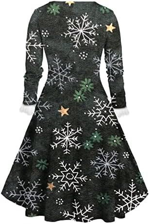 Noel Baskı Flare Elbise Kadınlar için Bulanık Kürk V Boyun Salıncak Tatil Parti Elbise Bayan Noel Baba Kostüm Noel Kıyafetleri