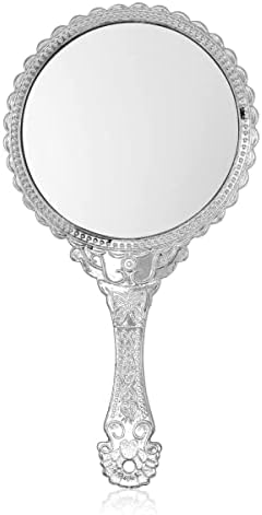 Desko 11.5 İnç El Aynası, Saplı El Aynası, Taşınabilir Ayna, Kişisel Makyaj Plastik Yuvarlak Ayna-Gümüş
