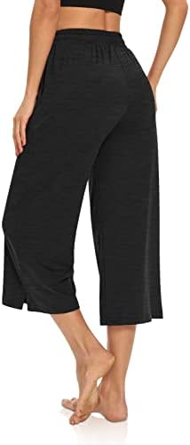 DİBAOLONG Bayan kapri pantolonlar Gevşek Yoga Pantolon Geniş Bacak İpli Rahat Salon Pijama Kapriler Sweatpants Cepler ile