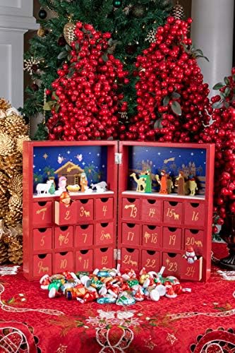 Zeki Kreasyonlar Ahşap Noel Advent Takvimi, Noel'e Geri Sayım, Şenlikli Tatil Dekorasyon, Kitap Doğuş Sahnesi