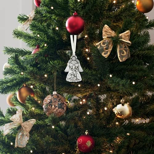 Dini Hediyeler Noel Süs, Gümüş Ton Koruyucu Melek Ağacı Süsler Kutsal Aile Doğum Sahnesi, 3 İnç