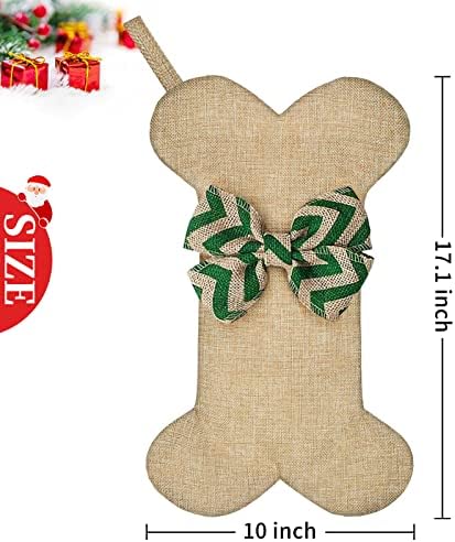 Malier Yeni Keten Büyük Noel Çorap Köpekler Kediler Evcil Jüt Doğal Çuval Bezi Köpek Kemik Şekli Asılı Köpek Noel Çorap-Yeşil Şerit