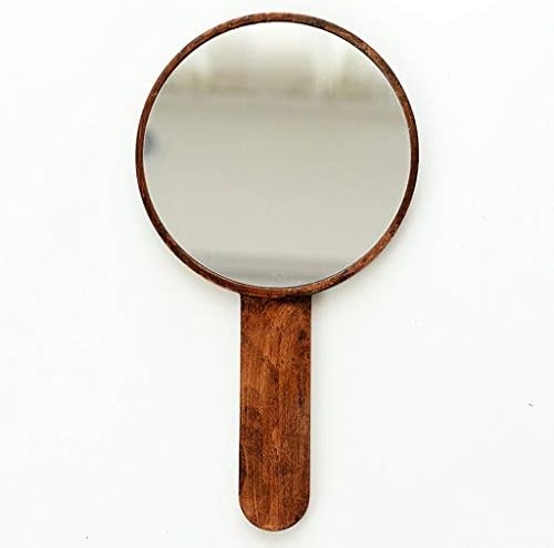 XDSDDS Makyaj Aynası, Retro Ahşap Makyaj Aynası Taşınabilir Güzellik Salonu El Aynası