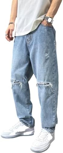 VGOLS erkek kırık düz pantolon gevşek rahat moda moda yıkanmış delik günlük