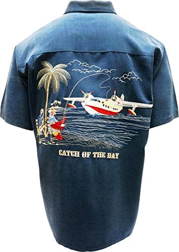 Bambu Cay erkek Yakalamak Gün Kısa Kollu Düzenli Fit İşlemeli Casual Düğme Aşağı Gömlek, Küçük, Donanma