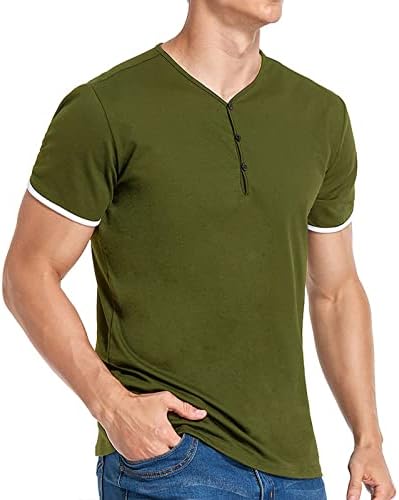 Yazlık erkek t-shirtü POLO GÖMLEK Moda Kısa Kollu Düz Renk İş Üstleri Düğme Yaka Henley Gömlek