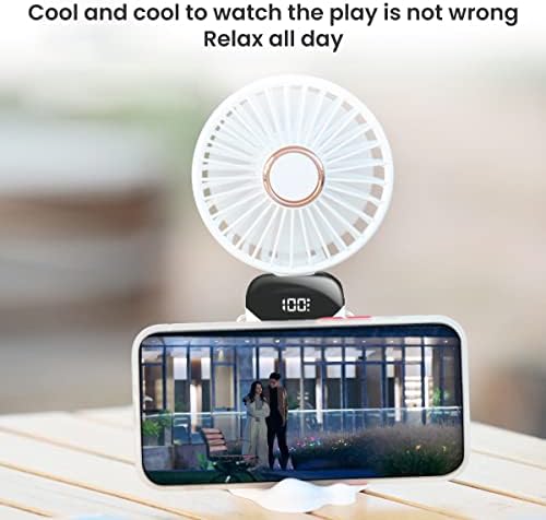CREAMİC Küçük Elektrikli Fan, 3000 mAh Taşınabilir Fan USB Şarj Edilebilir Küçük Cep Fanı Kordon Tabanı ile 5 hız LED Ekran el fanı