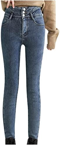 ViYW Kot Kadınlar için Yüksek Bel Polar Astarlı Termal pantolon Genç Kız Kış Sıcak Sıkı Slim Fit Giden Kot pantolon