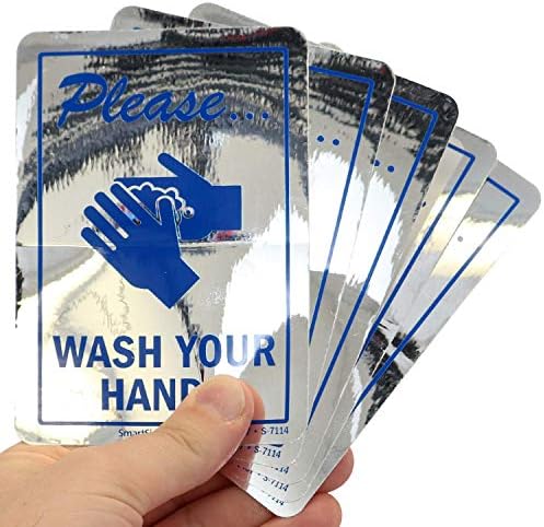 SmartSign Lütfen Ellerinizi Yıkayın Cam Çıkartmaları / 5'li paket, 3,5 x 5 Polyester, Ayna Etiket Etiketleri