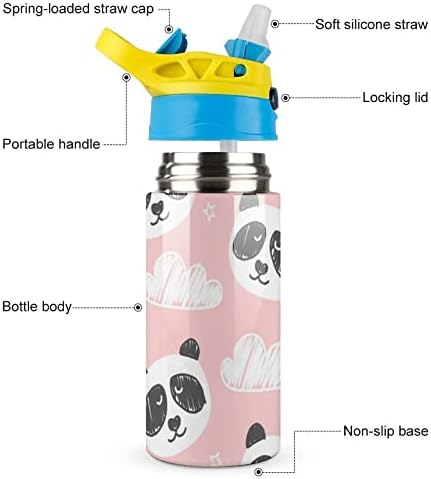 Okul için saman bulut Panda yalıtımlı paslanmaz çelik vakum Bardak 500Ml ile su şişesi