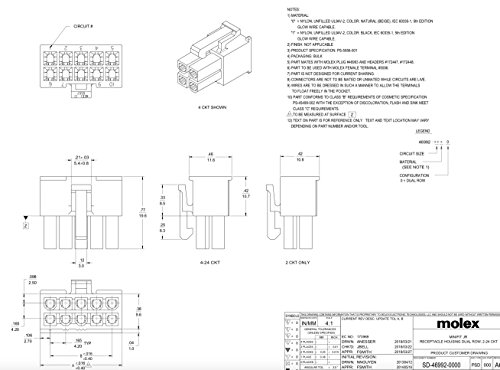 Molex 4 Pimli Siyah Konektör Aralığı 4,20 mm. 0165 w/18-24 AWG Pin Mini-Fit Jr ™ (3 Eşleşme Seti)