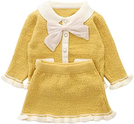 Toddler Bebek Kız Sonbahar Kış Kıyafet Örme Düğmeler Kazak Tops Mini Etek Fırfır Uzun Kollu Tutu Elbise 2 ADET Giysi Seti