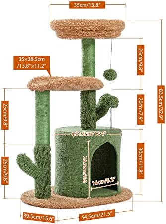 PAWZ Yol Kedi Ağacı 32 İnç Kaktüs Kedi Kulesi Paketi ile 27 İnç Kaktüs Kedi Scratcher Featuring ile 3 Tırmalama Direkleri