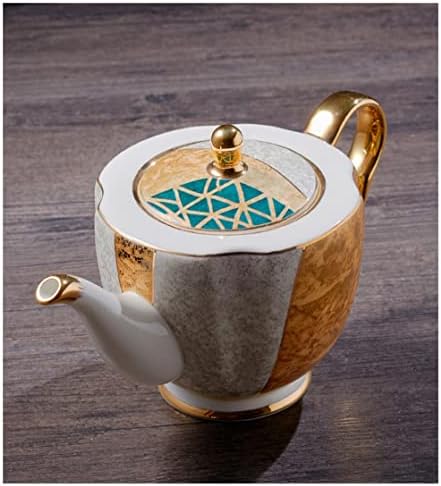 LIUZH Altın Geometrik Desen Kakma Porselen Çay Seti Pot Fincan Seramik Fincan Öğleden Sonra Çay Seti Kahve Malzemeleri Set
