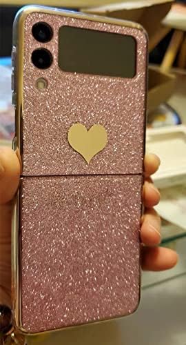 Aulzaju Samsung Galaxy Z Flip 3 Kılıf Kadınlar için, Bling Glitter Sevimli Aşk Kalp Tasarım + Sparkle Girly Yumuşak TPU Kılıf ile Boncuk
