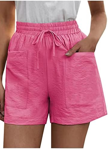 Bayan Şort Yaz Rahat Pamuk Keten İpli Elastik Bel Gevşek Şort Rahat Plaj Bermuda Cepli kısa pantolon