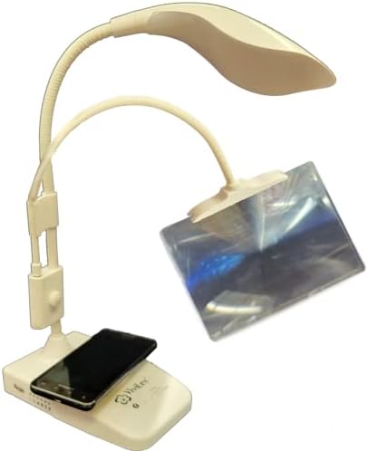 Kablosuz Şarj Cihazı, USB Bağlantı Noktası ve Esnek Boyunlu Vıvılux LED Görev Lambası; 3X Optik Sınıf Büyüteçli Şarj Edilebilir Pille
