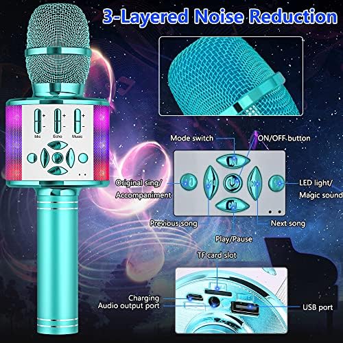 Amazmic çocuklar Karaoke mikrofon makinesi oyuncak Bluetooth mikrofon LED ışıkları ile taşınabilir kablosuz Karaoke makinesi el, çocuk
