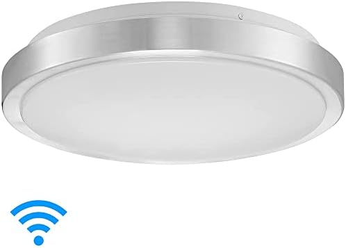 Maxxima Luvoni 13 inç. Akıllı WiFi LED Yuvarlak Gömme Montajlı tavan lambası fikstürü, Kısılabilir, CCT 2000K-5000K, 1500 Lümen, Google