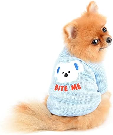 PAİDEFUL Waffler Küçük Köpek T-Shirt Ayı Bahar Yaz Sevimli Köpek Giysileri Yumuşak Rahat Nefes Kediler Kostüm Kapalı Açık, mavi, L