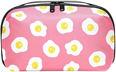 Taşıma çantası Seyahat kılıf çanta USB kablo düzenleyici Cep Aksesuar Fermuar Cüzdan, Haşlanmış Yumurta Karikatür Gıda Pembe