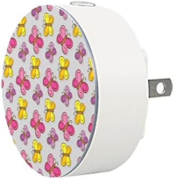 2 Paket Plug-in Gece Lambası LED Gece Lambası Alacakaranlıktan Şafağa Sensörü Çocuk Odası, Kreş, Mutfak, Koridor Elle Çizilmiş Kelebek