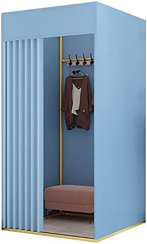 XZGDEN Soyunma Odası, Metal Çerçeve Raflı ve Mavi Gölgeli Kumaşlı Soyunma Odası, Giyim Mağazası için Basit Çıkarılabilir Soyunma Odası