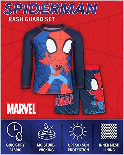 Marvel Avengers Erkek Döküntü Bekçi Seti-Örümcek Adam ve Kaptan Amerika-Çocuk UPF 50 + Yüzmek Gömlek ve Sandıklar Erkekler için (3T-12)