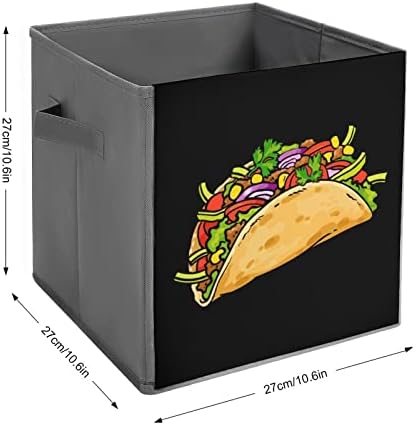 Meksika Taco Zemin Karşılamak Katlanabilir eşya kutuları Baskılı Kumaş Küp Sepetleri Kutuları Kolları ile Giysi için Oyuncaklar, 11x11x11
