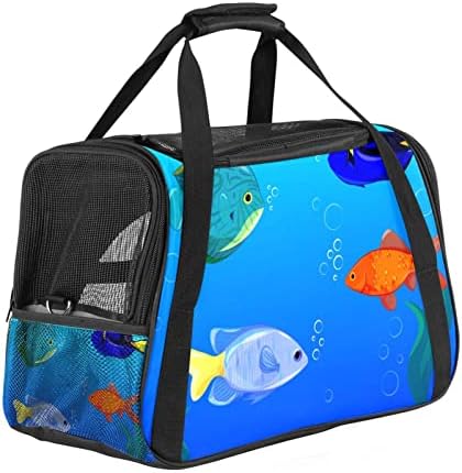 Evcil hayvan taşıyıcı, Yumuşak Taraflı Konfor Taşınabilir Katlanabilir Seyahat evcil hayvan çantası, Renkli Balık Mavi Desen