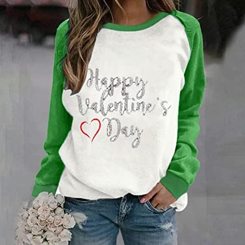 Mutlu sevgililer Günü kadın Moda Tişörtü Sevimli Kalp Kazak Üst Crewneck Uzun Kollu Gömlek Dışarı Çıkmak Bluz