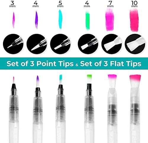 Su Boyama Fırçası Kalemler, Ohuhu 6 Set Aqua Boyama Fırçaları + Glitter İşaretleyiciler Kalem, Ohuhu 12 Parlak Renkler Su Bazlı Akrilik