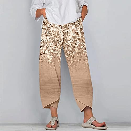 Xiloccer yürüyüş pantolonu Kadınlar Uzun Rahat Baskı Bel Pantolon Bayan Geniş Pantolon Bacak Pantolon Elastik Çiçekler Kadın Pantolon