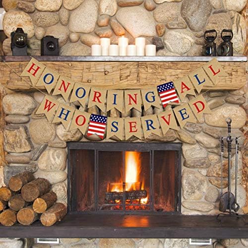 Çuval bezi Onurlandıran Tüm Kim Hizmet ABD Banner Anma Günü Gaziler Günü Parti Şömine Manto Çelenk Dekorasyon
