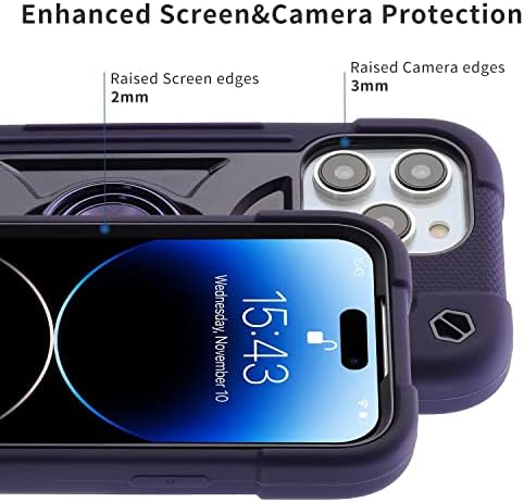 Cookiver için iPhone 14 Pro Kılıf Halka Standı ile 6.1 İnç, 2 Paket Cam Ekran Koruyucu + 1 Paket Kamera Lens Koruyucu, ağır Darbeye