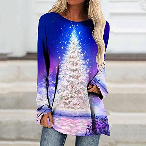 GATXVG Noel Baskılı Üstleri Bayan Noel Ağacı Grafik Tunik T-Shirt Sevimli Genç Tatil Tatil Gevşek Kazak Gömlek