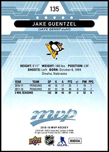2018-19 Üst Güverte MVP Hokeyi Fabrika Seti MAVİ 135 Jake Guentzel Pittsburgh Penguins Resmi NHL UD Ticaret Kartı