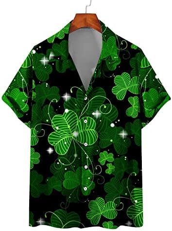 Aziz patrick Günü T Shirt Erkekler için Hawaiian Düğme Gömlek Kısa Kollu Gömlek İrlandalı Yonca Baskılı Tişört Kazak