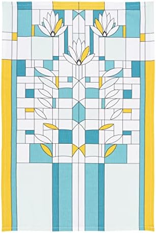 KAF Home Frank Lloyd Wright Baskılı Mutfak kurulama bezi 20 x 30 inç, Yüzde 100 Pamuk, (2'li Set) (Nilüferler)