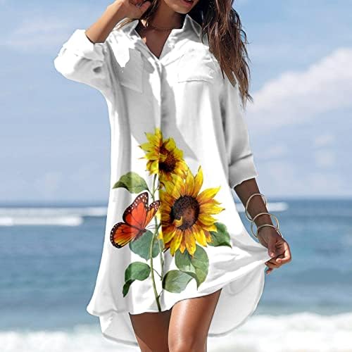 MIASHUI Bayan Iş Elbisesi Kadın Bahar rahat elbise Yaz Plaj Tarzı Baskı Düğmesi Yaka Elbise Uzun Kollu Yaz