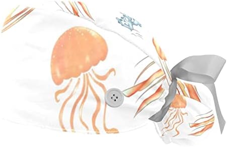 2 Paket Cerrahi Kap Ter Bandı, Nefes Alabilen Kabarık Şapkalar Uzun Saç, Ayarlanabilir Hemşire Fırçalama Kapaklar Denizanası