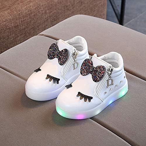 Çocuk Erkek Kız Sneakers Koşu ayakkabıları Çocuk Bebek led ışık Aydınlık Sneakers Kristal İlmek Rahat spor ayakkabılar. / (Beyaz, 25)