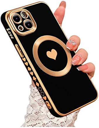 Weonmov for iPhone 14 Plus Kılıf MagSafe ile Uyumlu, Lüks Aşk Kalp Yumuşak Telefon Kılıfı, Tam Kamera Lens Koruması Manyetik iPhone