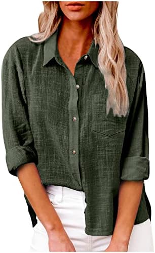 Artı Boyutu Rahat T Shirt Kadınlar için Turn-Aşağı Yaka Düğmesi Tunik Üstleri Katı Roll Up Kollu Bluz Cep