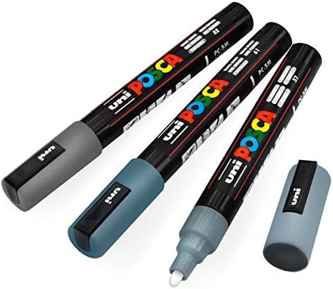 Uni-Ball POSCA PC - 5M boya kalemi Sanat Kalemleri-1.8 – 2.5 mm-Gri, Koyu Gri, Arduvaz Gri-3'lü Paket