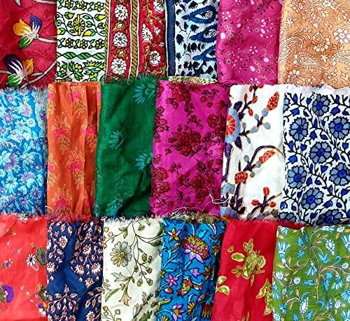 Vintage Kumaşlar El Sanatları Saree İpek Kalıntıları DIY Hurda Kumaş Sari Kumaş Malzemesi 50 Küçük Parça Sanat ve Zanaat için Küçük