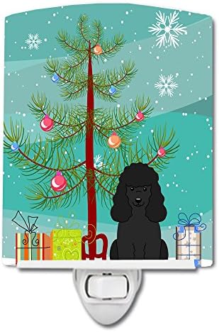 Caroline's Treasures BB4196CNL Merry Christmas Tree Fino Köpeği Siyah Seramik Gece Lambası, Kompakt, UL Sertifikalı, Yatak Odası, Banyo,