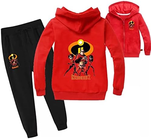 Marcoox Çocuklar Pamuk 2 Parça Kıyafetler Setleri-The Incredibles Fermuar Eşofman Kapşonlu Casual Tişörtü Sonbahar, Kış