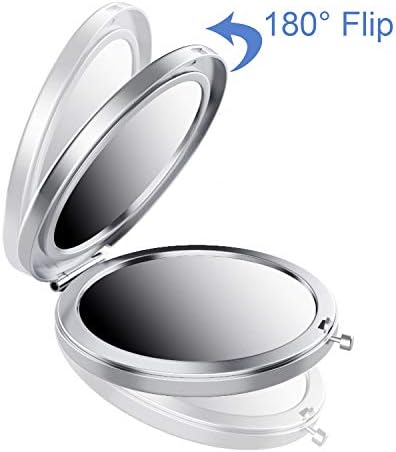 Dynippy Kompakt Ayna Yuvarlak Gümüş 2 x 1x Büyütmeli Çift Taraflı Çantalar ve Seyahat için Makyaj Aynası Katlanır Mini Cep Aynası Kızlar
